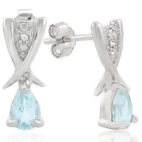 1 CARAT BABY SWISS BLUE TOPAZ   925 STERLING SILVER EARRINGS