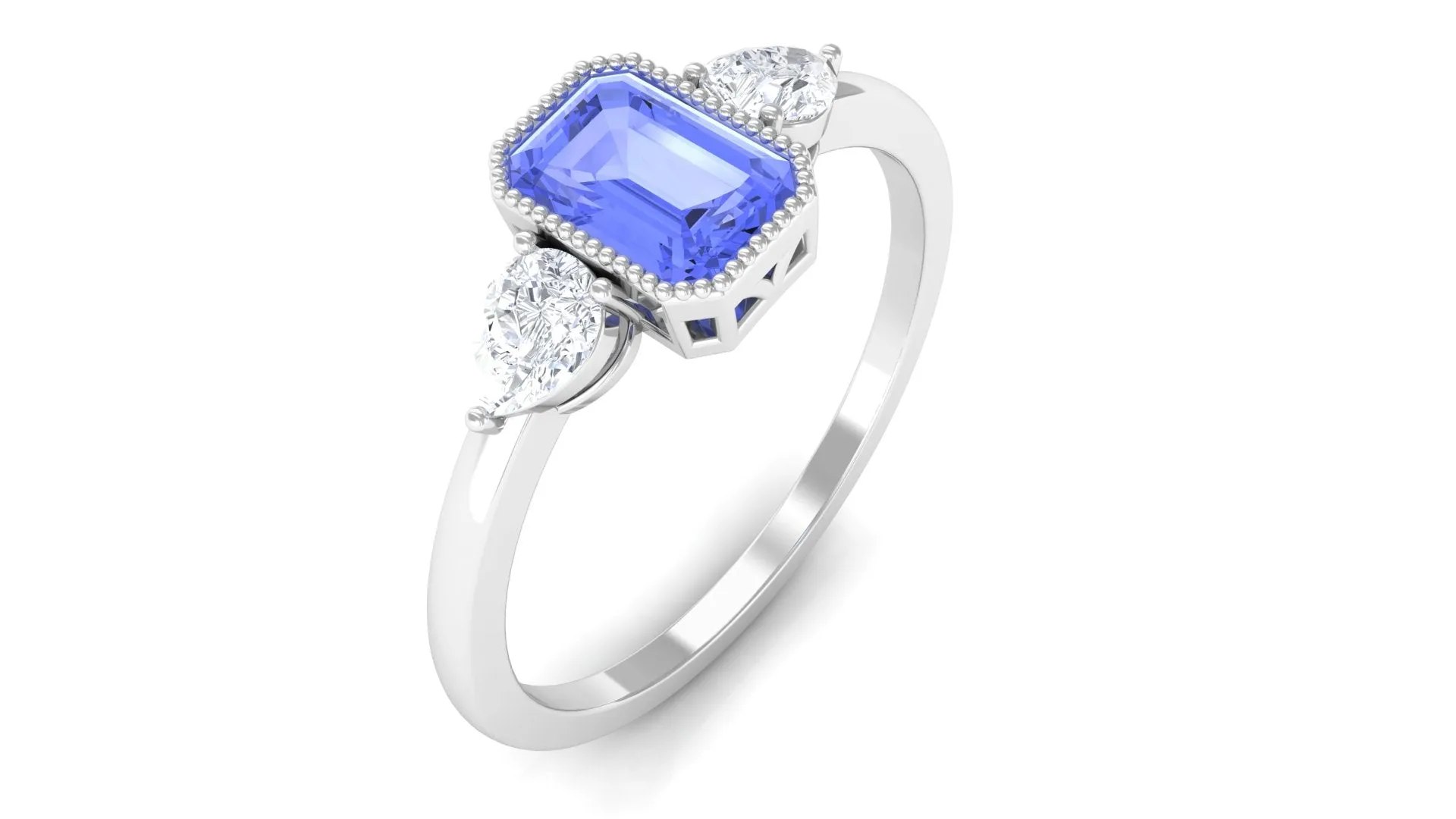 1 CT Beaded Bezel Set Tanzanite Solitaire Ring with Diamond