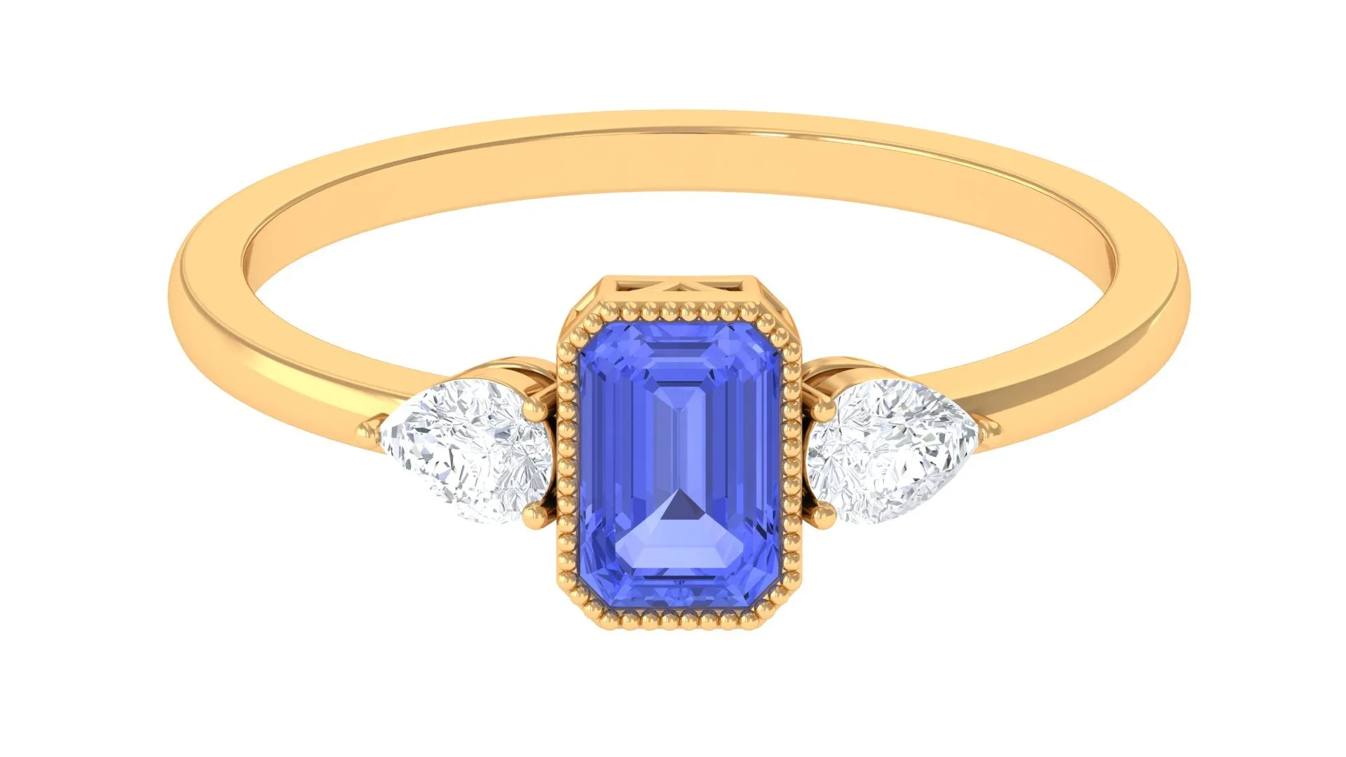 1 CT Beaded Bezel Set Tanzanite Solitaire Ring with Diamond