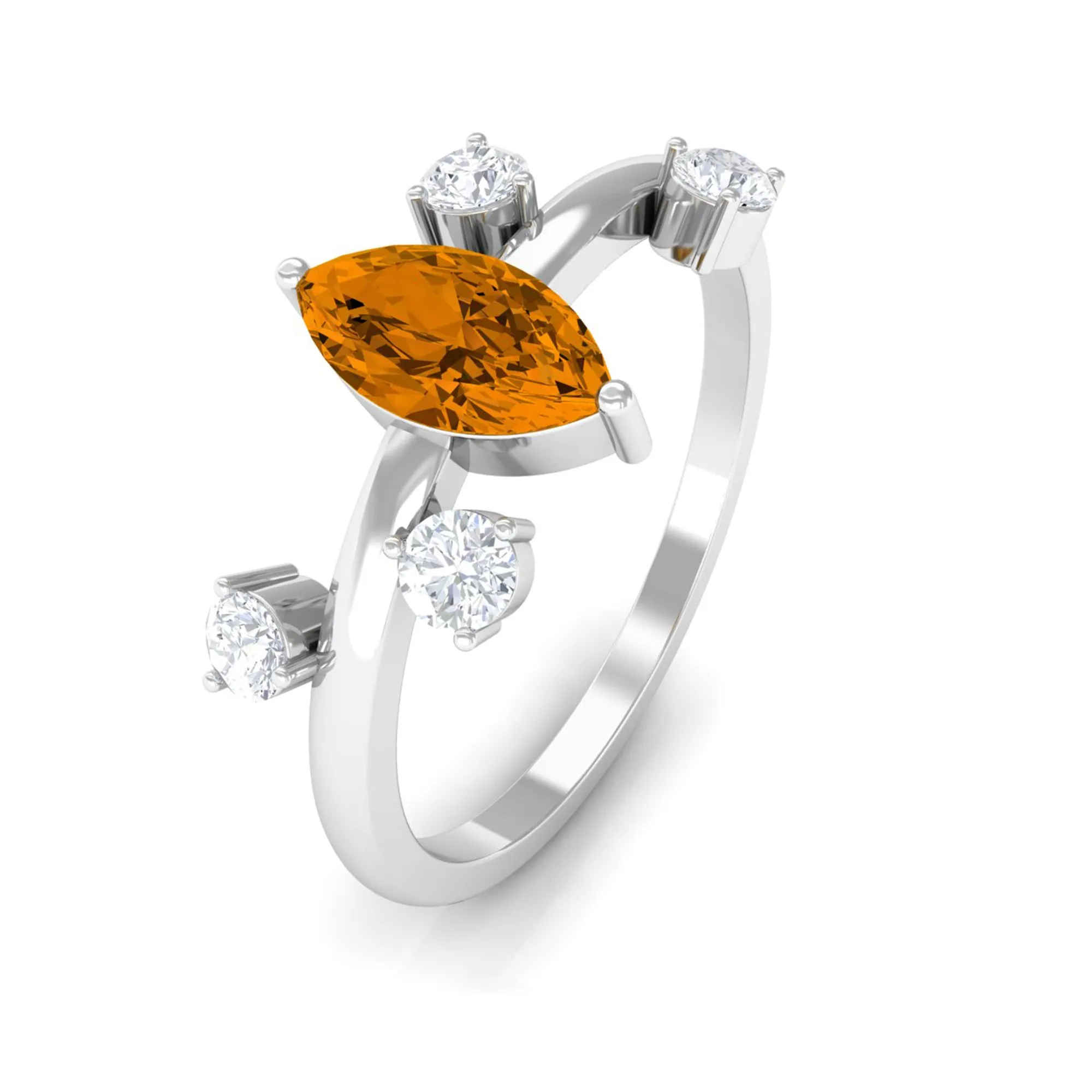 1 CT Marquise Cut Citrine Scatter Ring with Diamond Stones