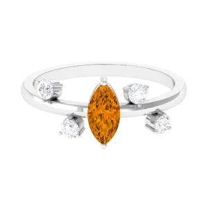 1 CT Marquise Cut Citrine Scatter Ring with Diamond Stones