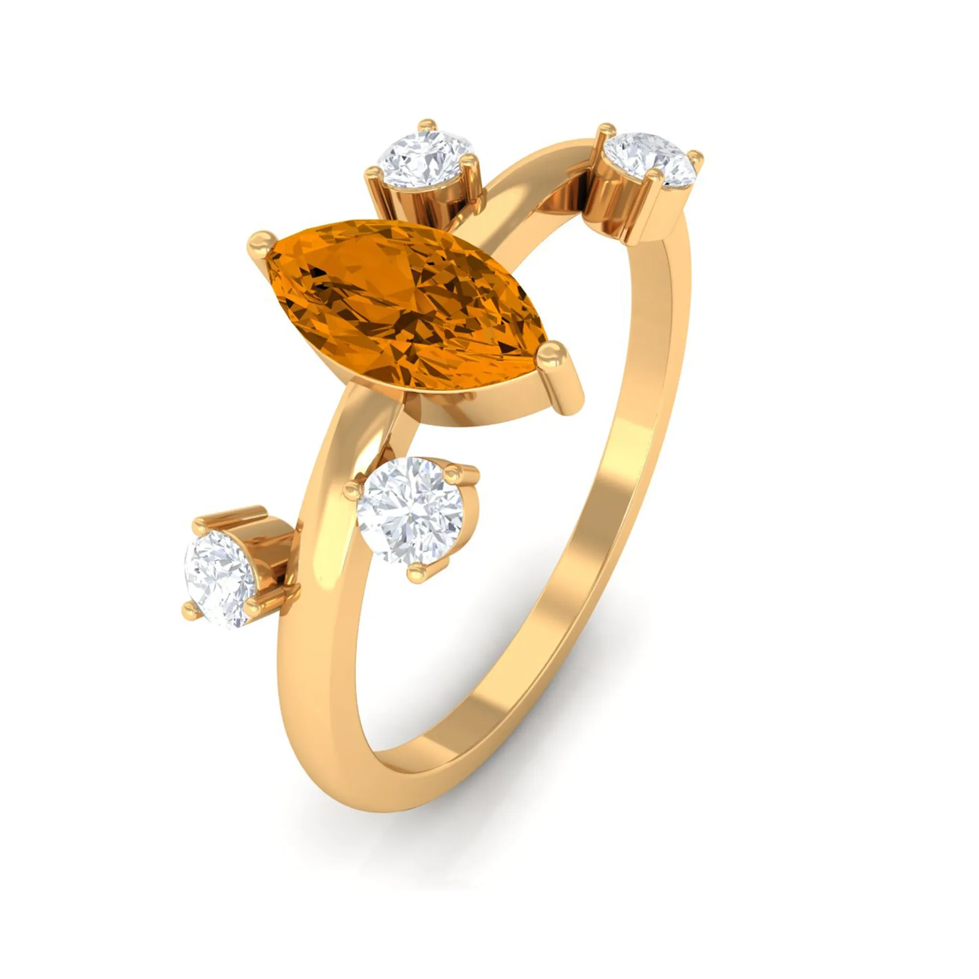 1 CT Marquise Cut Citrine Scatter Ring with Diamond Stones