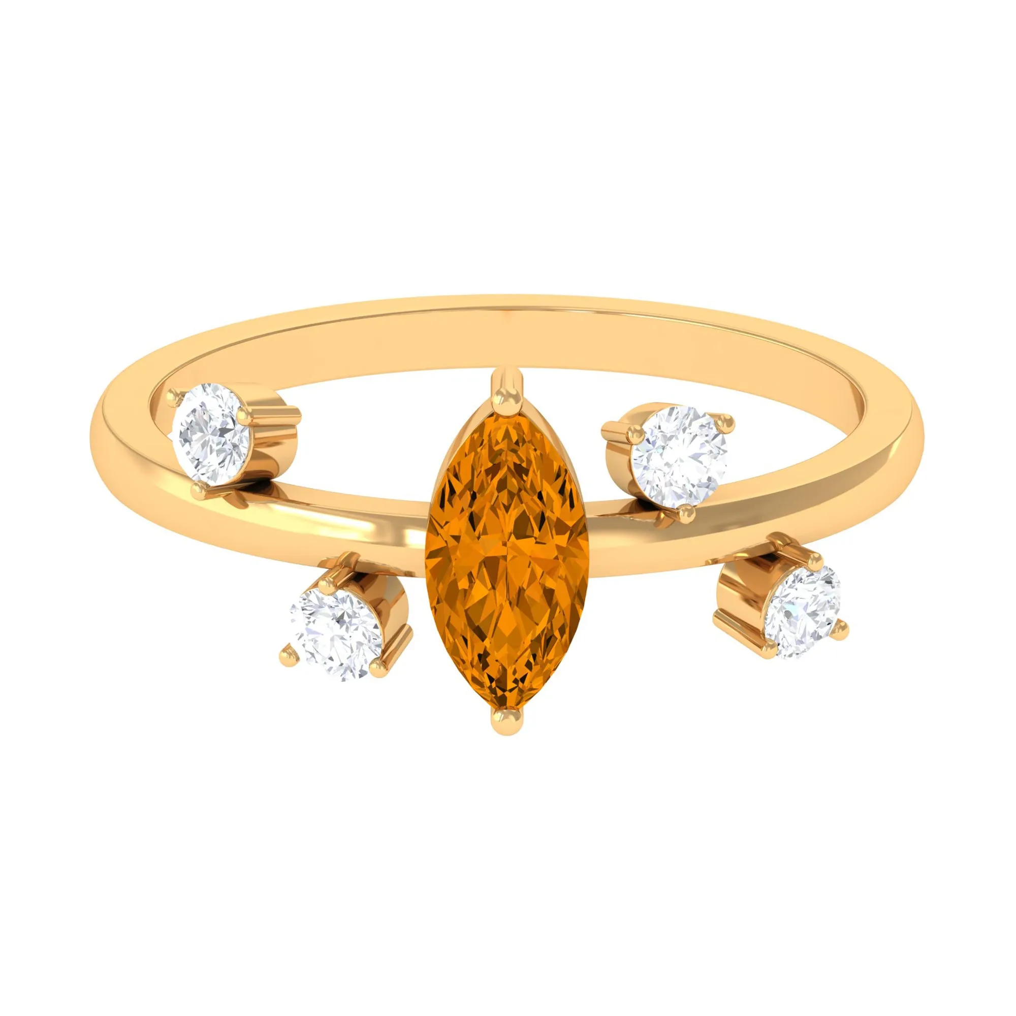 1 CT Marquise Cut Citrine Scatter Ring with Diamond Stones