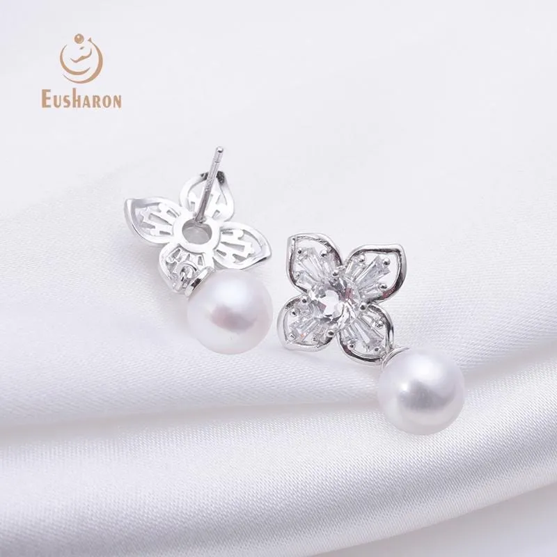 10 Pairs Four Leaves Flower Edison Pearl Earrings