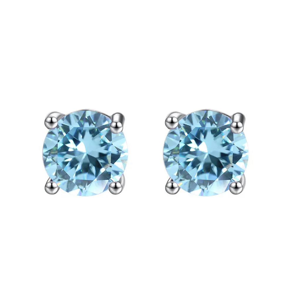 10k White Gold Plated 1 Ct Round Created Blue Topaz Stud Earrings