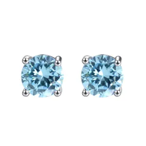 10k White Gold Plated 1 Ct Round Created Blue Topaz Stud Earrings