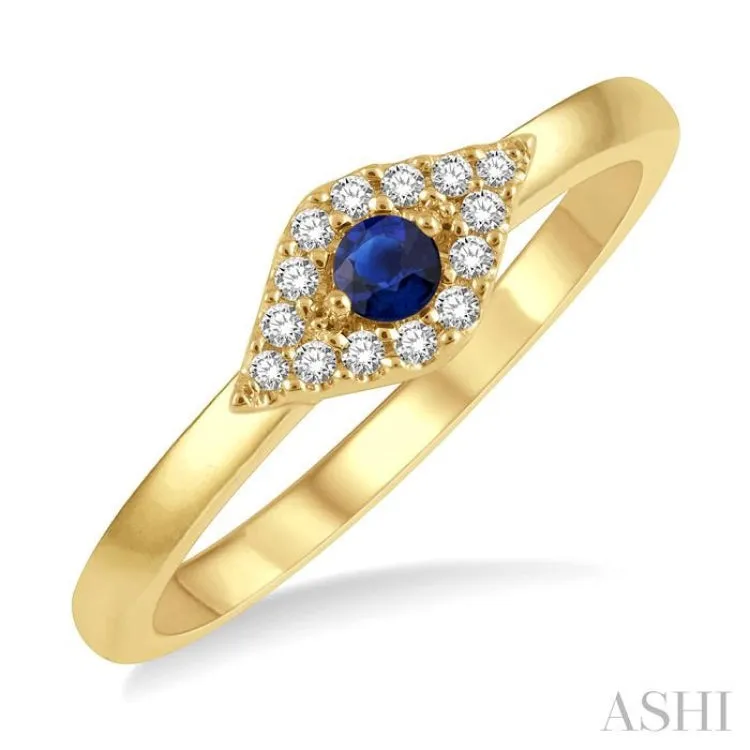 1/10 Ctw Evil Eye Round Cut Diamond & 2.60MM Sapphire Precious Ring in 14K Yellow Gold