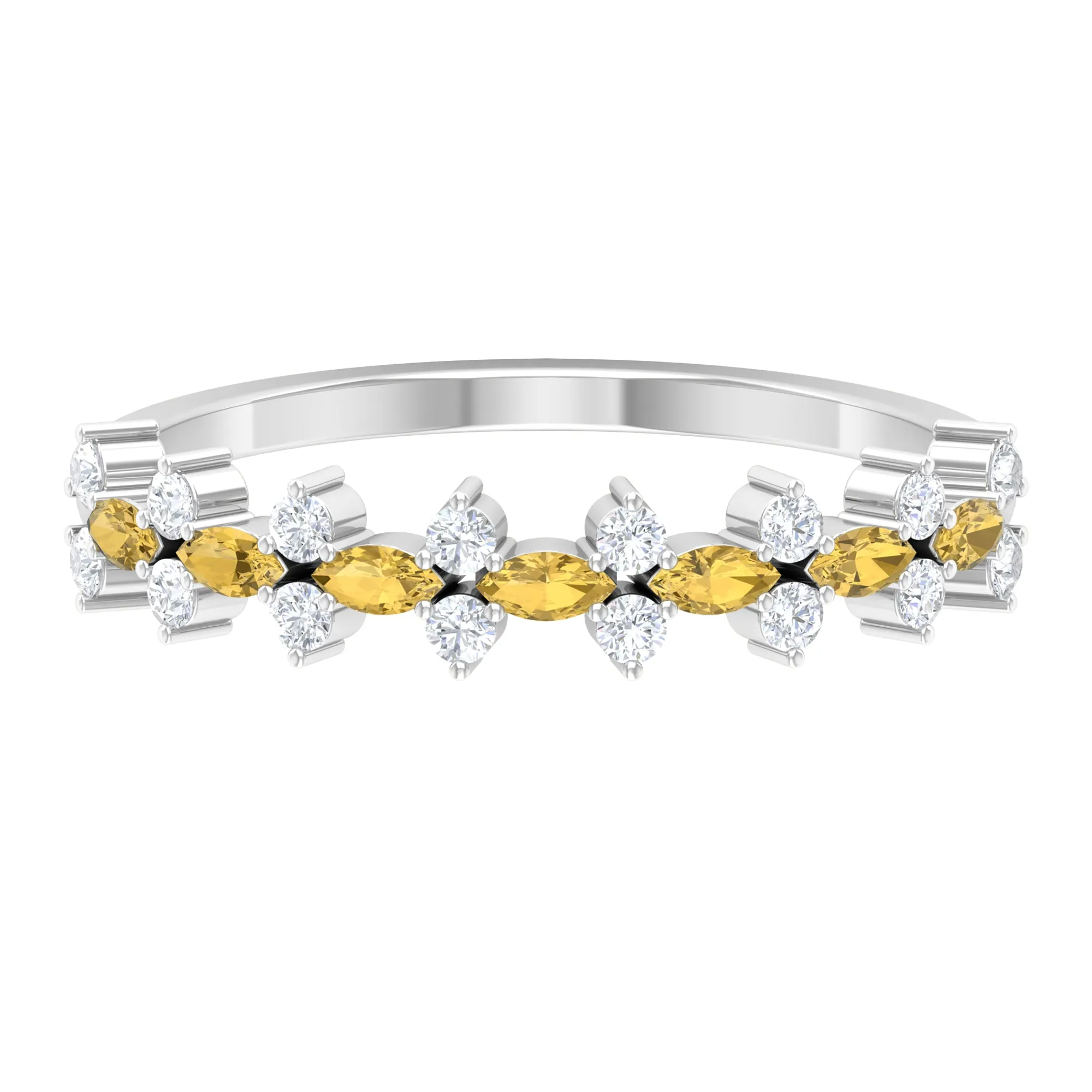 1/2 CT Classic Marquise Citrine and Diamond Half Eternity Ring