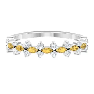 1/2 CT Classic Marquise Citrine and Diamond Half Eternity Ring