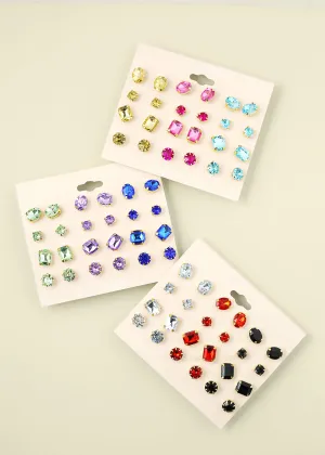 12-Pair Multi Color Stud Earrings