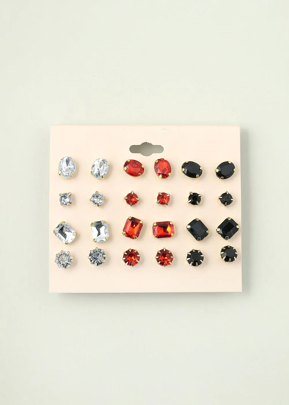 12-Pair Multi Color Stud Earrings