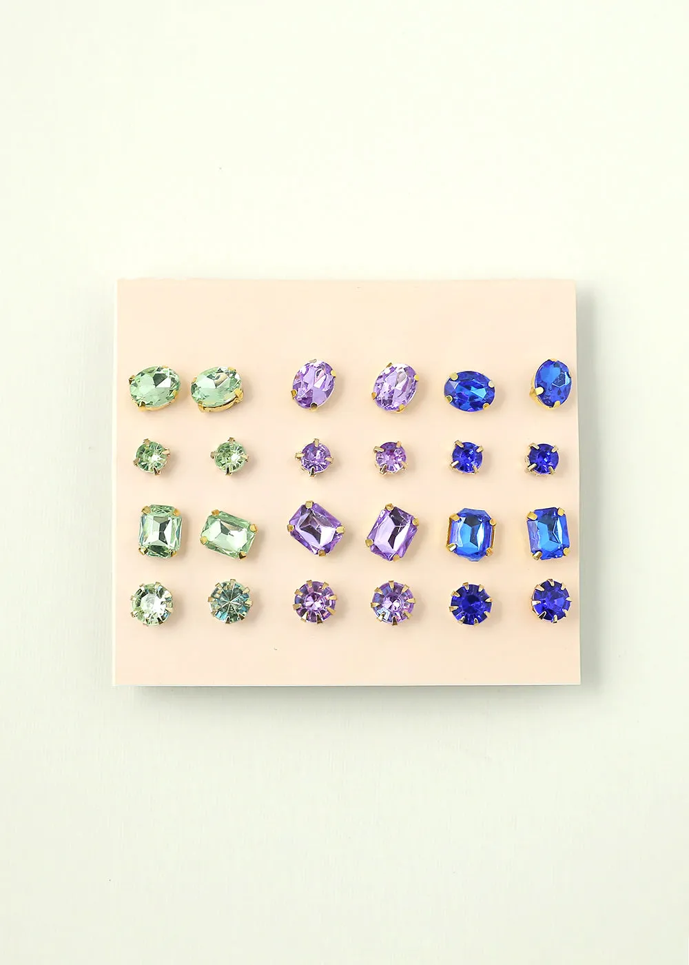 12-Pair Multi Color Stud Earrings