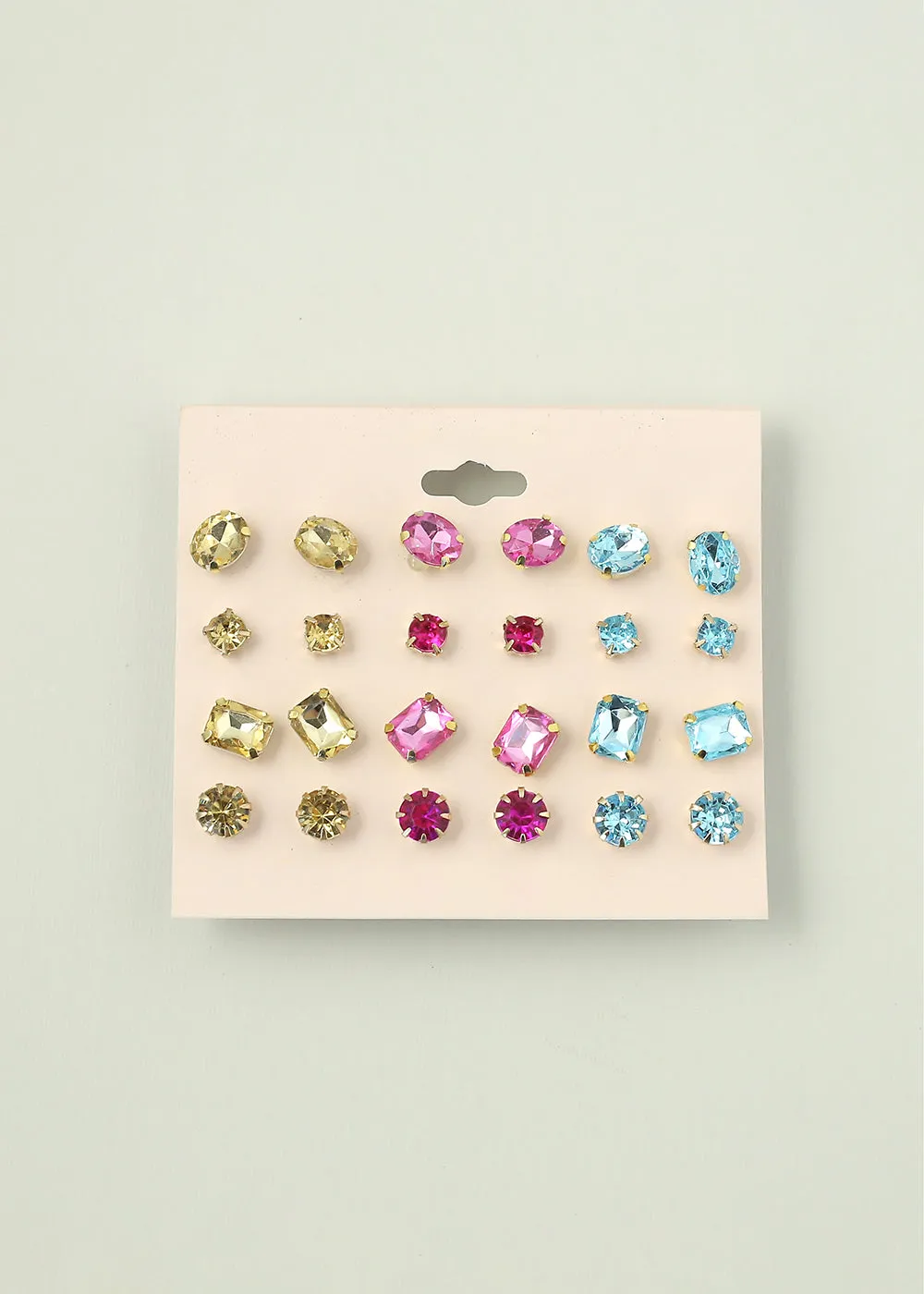 12-Pair Multi Color Stud Earrings