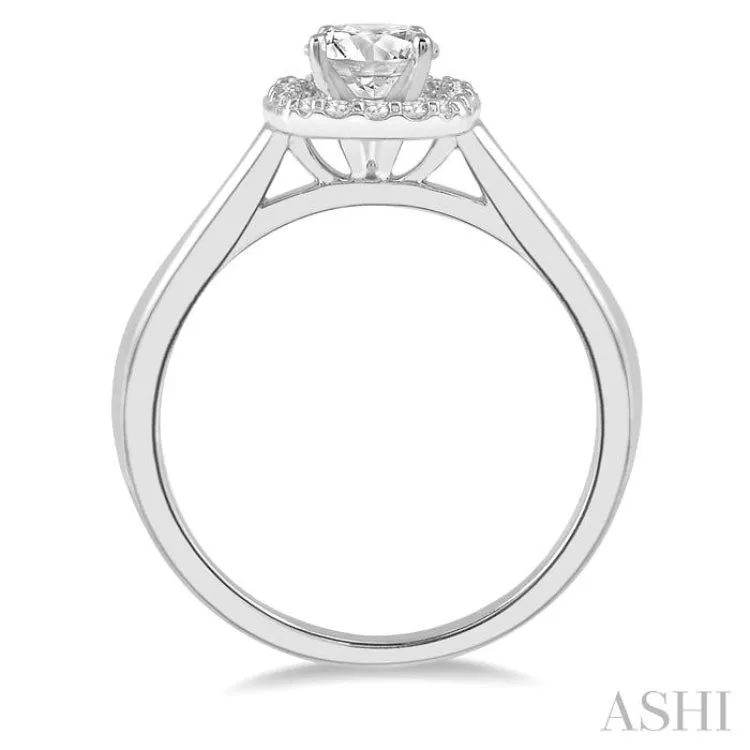 1/3 ctw Cushion Shape Halo Diamond Engagement Ring With 1/4 ctw Round Cut Diamond Center Stone in 14K White Gold