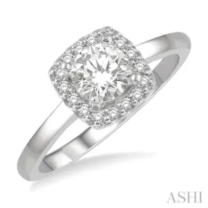 1/3 ctw Cushion Shape Halo Diamond Engagement Ring With 1/4 ctw Round Cut Diamond Center Stone in 14K White Gold