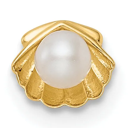 14k 18 Gauge Scallop Shell Freshwater Cultured Pearl Labret Stud