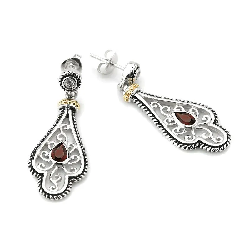 14K And 925 Sterling Sliver Earrings With Garnet (141E114766GNWT)