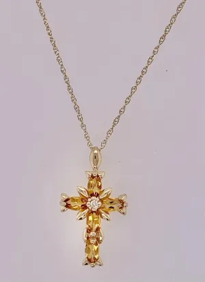 14K Citrine and Diamond Cross Pendant