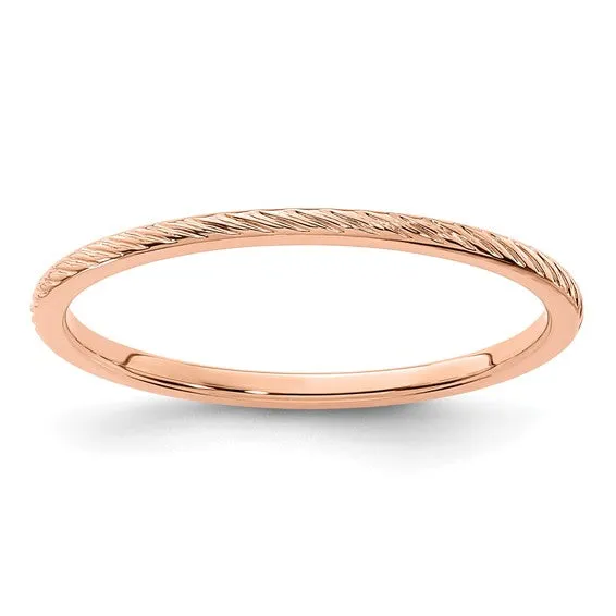 14K Gold 1.2mm Twisted Wire Pattern Stackable Band