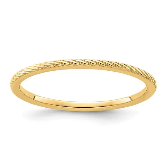 14K Gold 1.2mm Twisted Wire Pattern Stackable Band