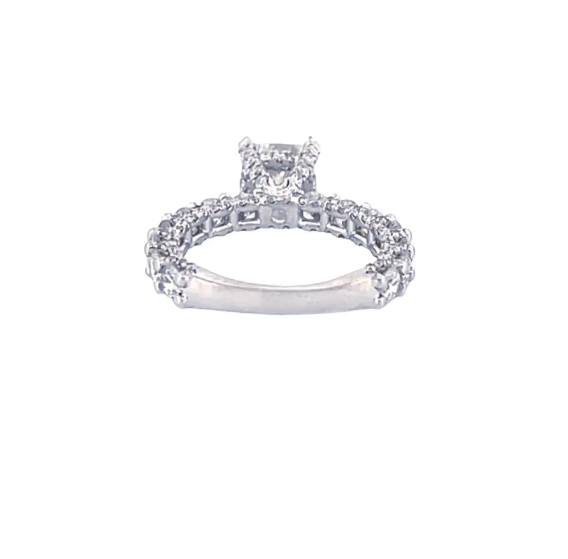 14K Gold 2.00 Carat Cushion Lab Grown Diamond Under Halo, Diamond U Prong Engagement Ring