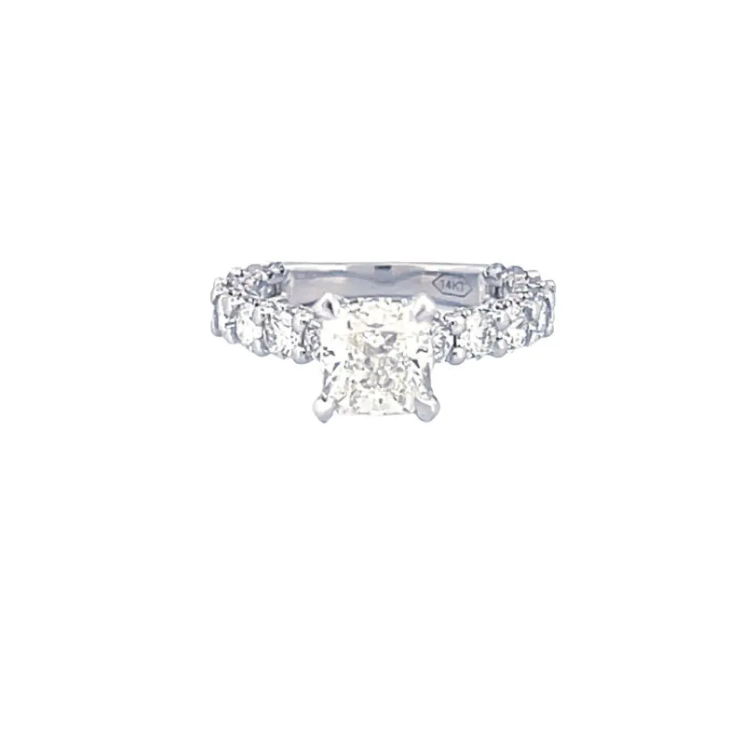 14K Gold 2.00 Carat Cushion Lab Grown Diamond Under Halo, Diamond U Prong Engagement Ring