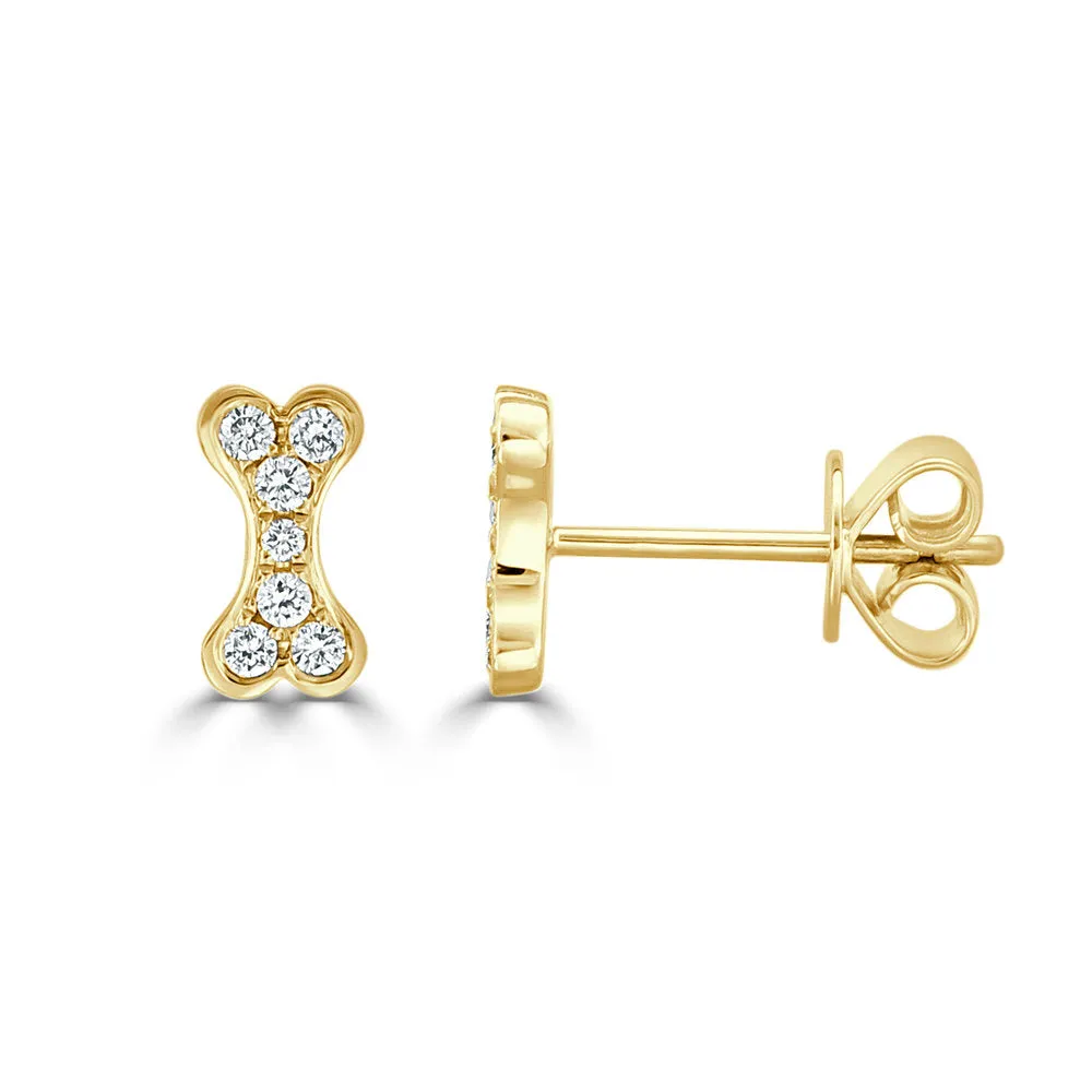 14k Gold & Diamond Dog Bone Stud Earrings - 0.15ct