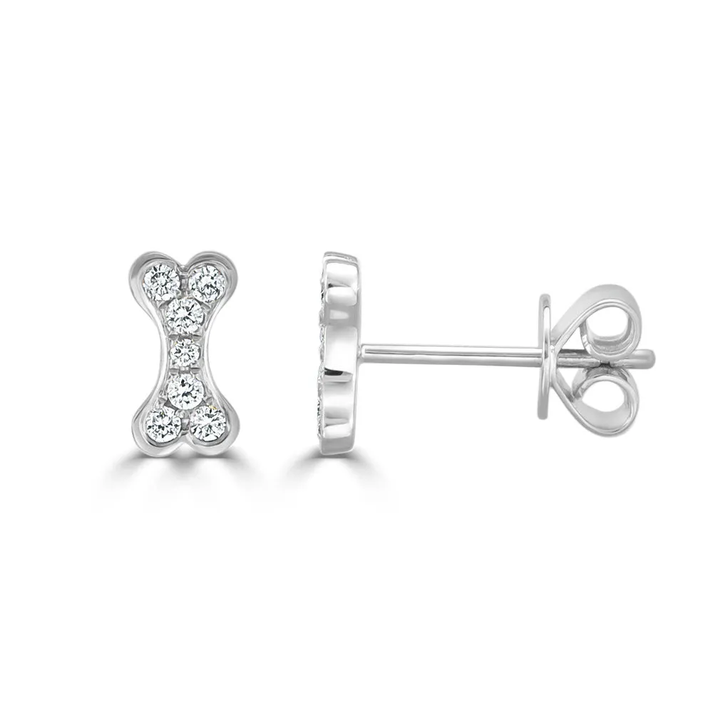 14k Gold & Diamond Dog Bone Stud Earrings - 0.15ct