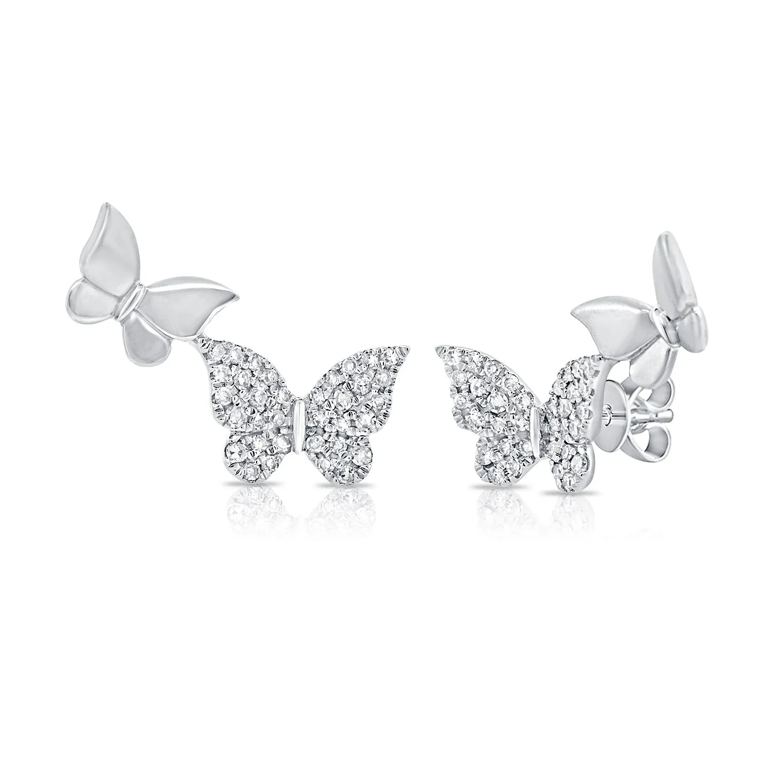 14k Gold & Diamond Double Butterfly Stud Earrings - 0.24ct