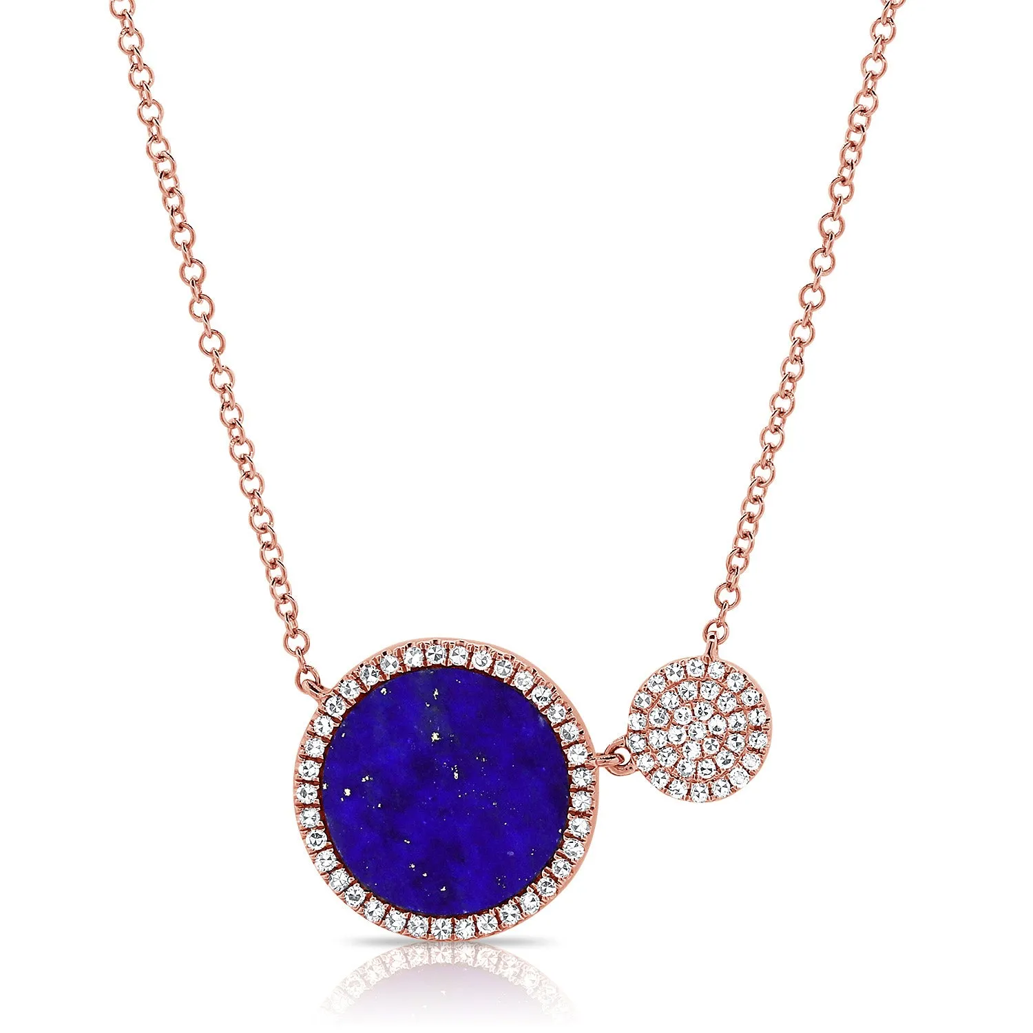 14k Gold & Diamond Lapis Circle Necklace- 0.20 ct.