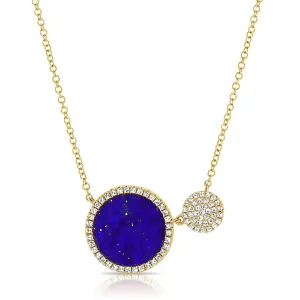 14k Gold & Diamond Lapis Circle Necklace- 0.20 ct.