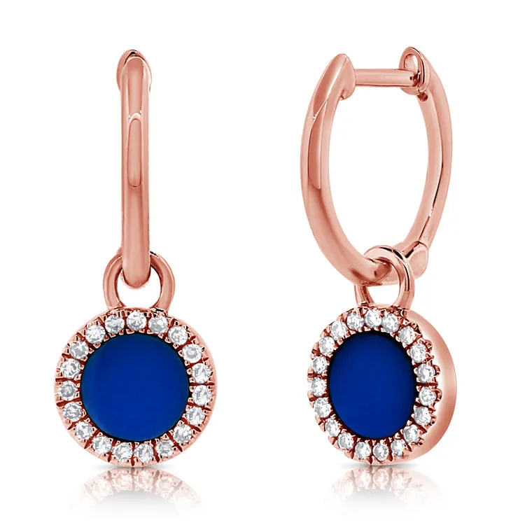 14k Gold & Diamond Lapis Earrings- 0.12ct.