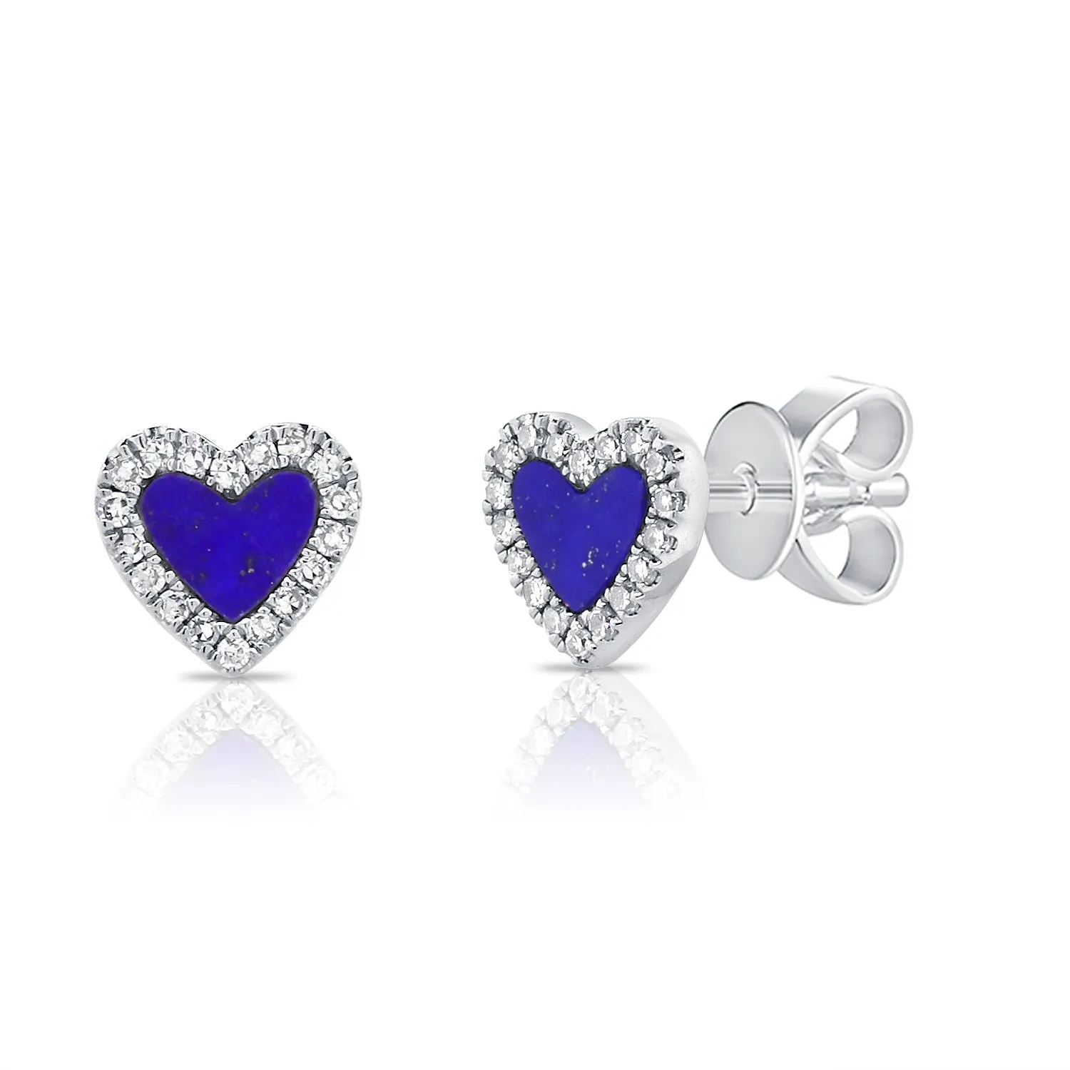 14k Gold & Diamond Lapis Heart Earrings- 0.10ct.