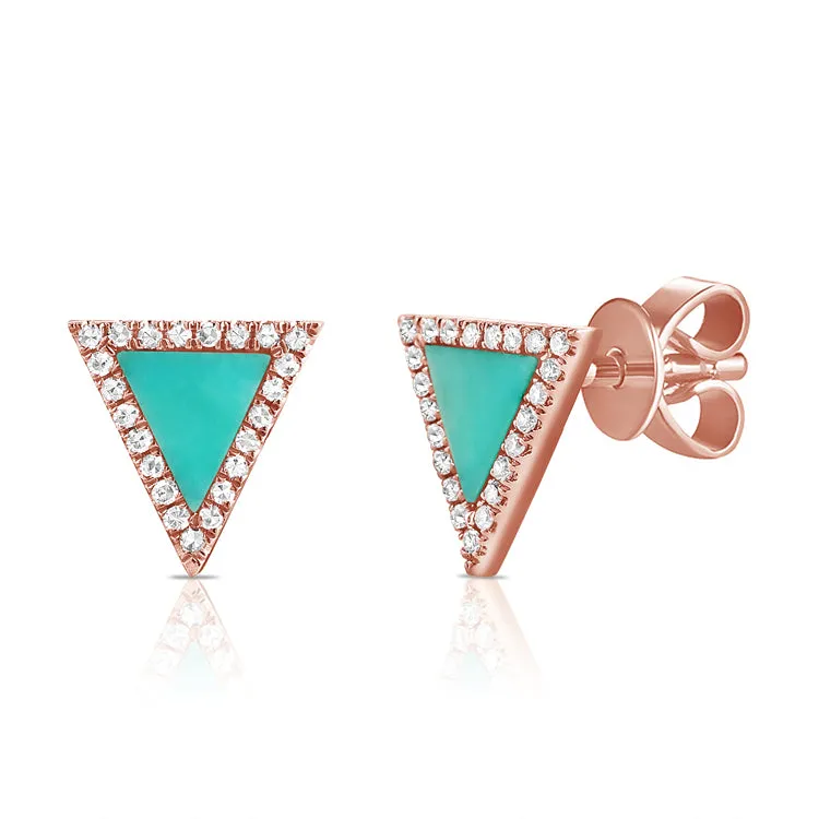 14k Gold & Diamond Turquoise Stud Earrings