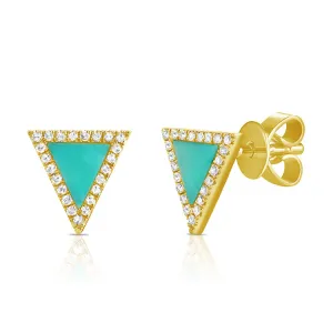 14k Gold & Diamond Turquoise Stud Earrings