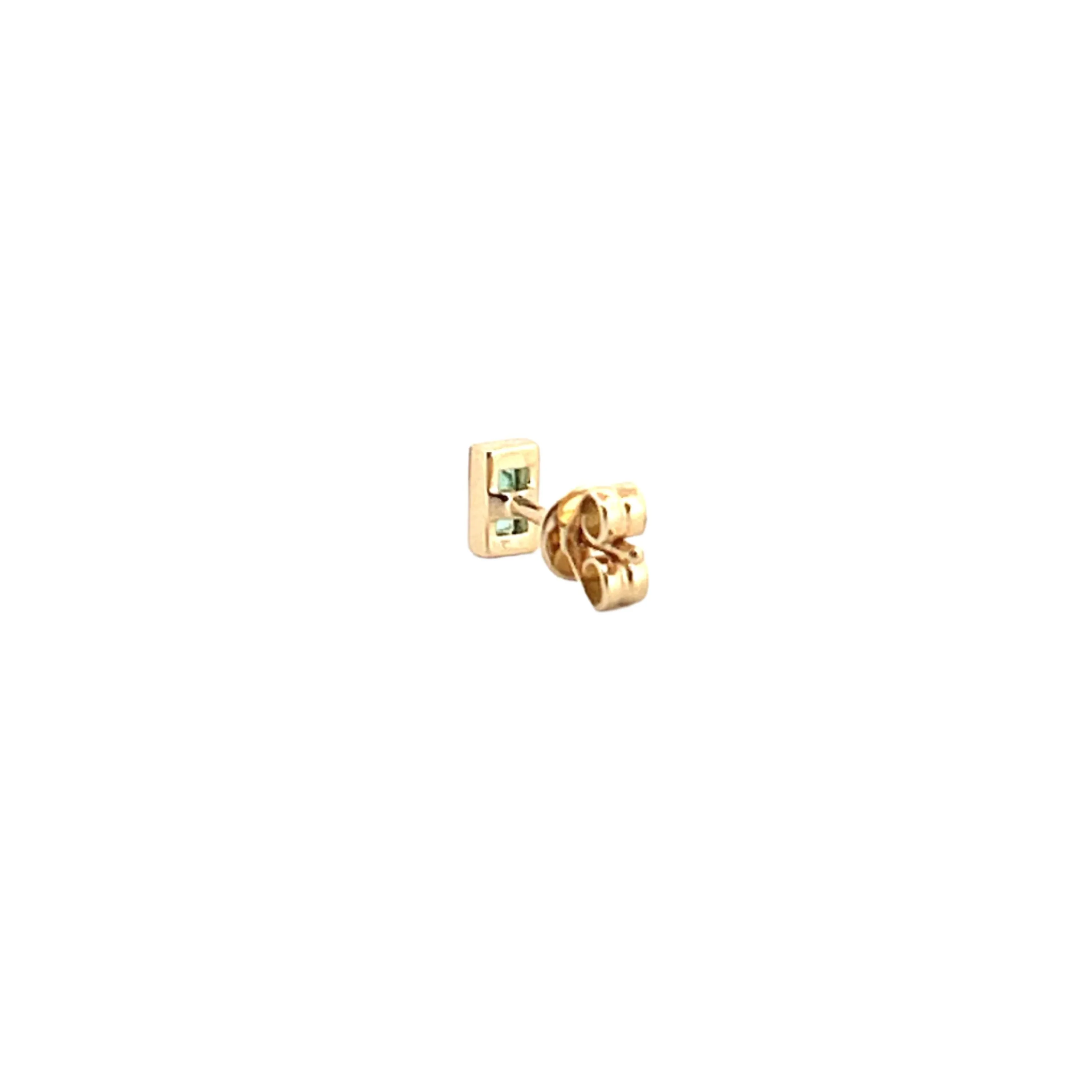 14K Gold Baguette Cut Emerald Bezel Stud Earrings