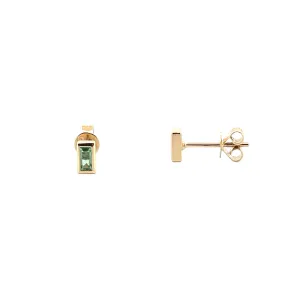 14K Gold Baguette Cut Emerald Bezel Stud Earrings