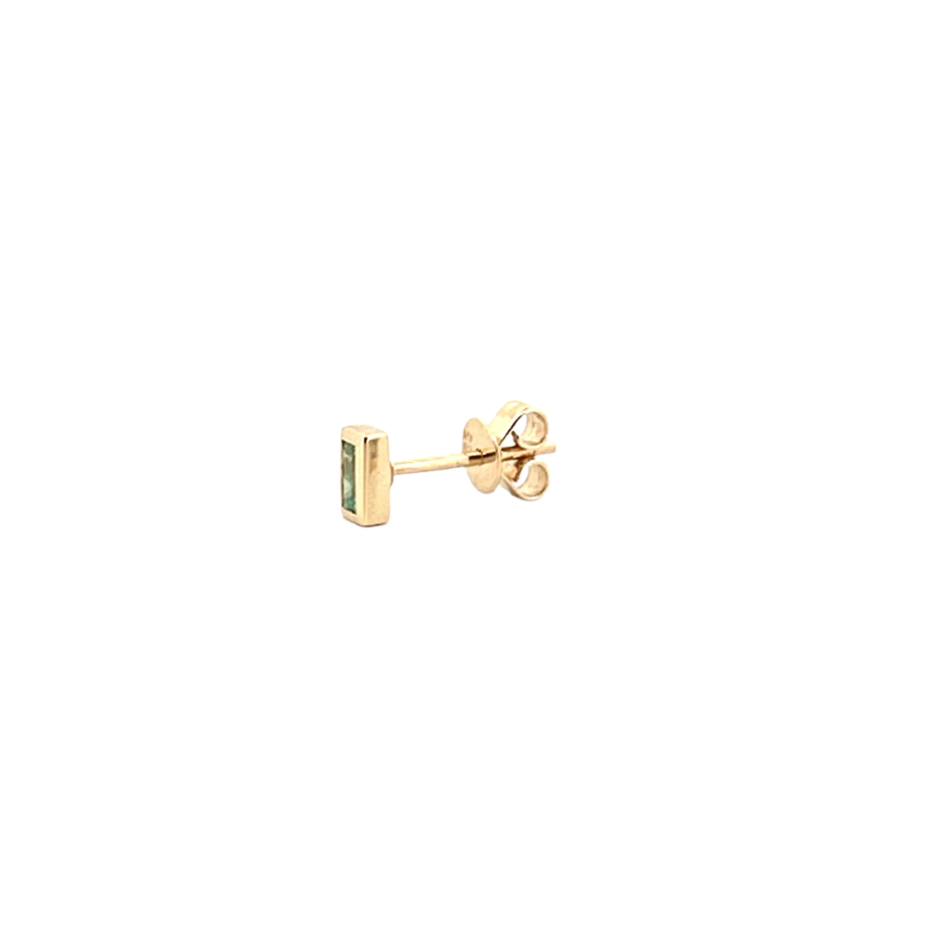 14K Gold Baguette Cut Emerald Bezel Stud Earrings