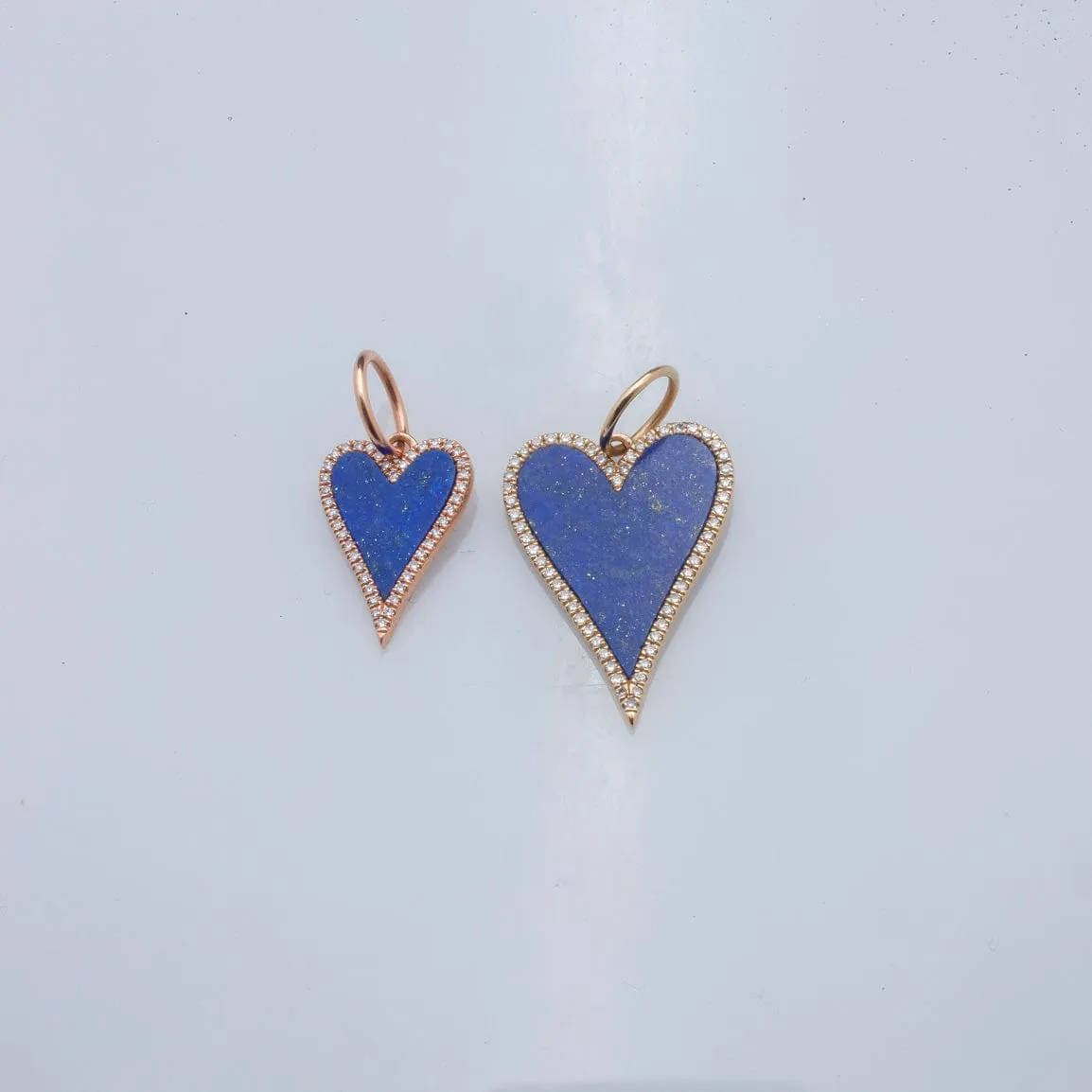 14K Gold Large Blue Lapis and Diamond Elongated Heart Charm