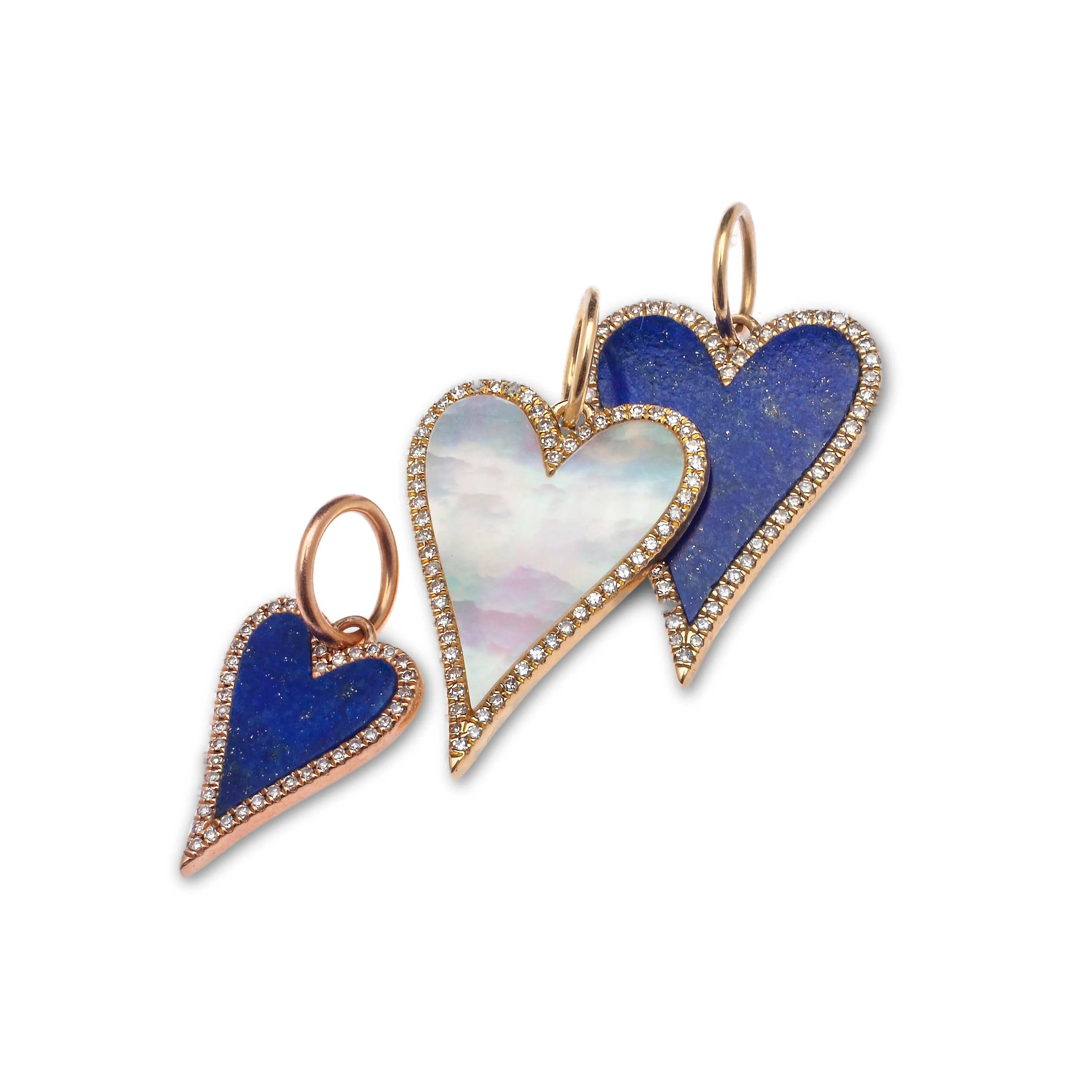 14K Gold Large Blue Lapis and Diamond Elongated Heart Charm