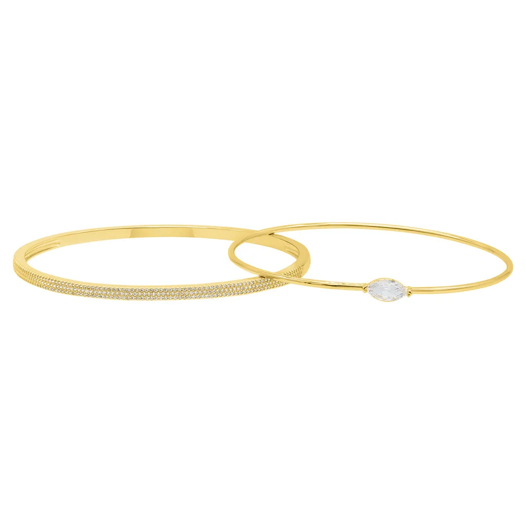 14k Gold Plated Marquis and Pave Stacking Bangle Bracelet Set