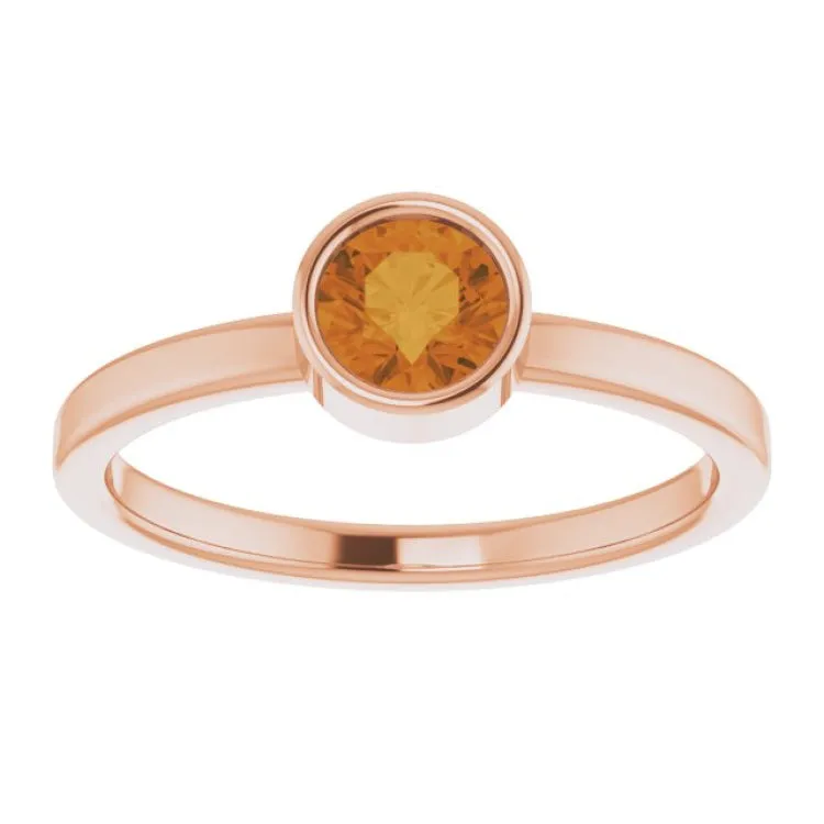 14K Rose 5 mm Natural Citrine Ring