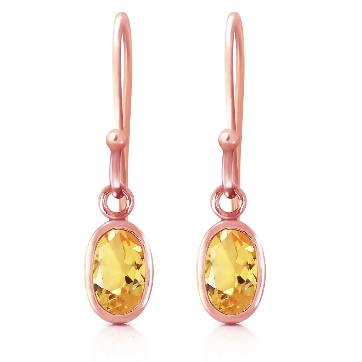 14K Solid Rose Gold Fish Hook Citrine Earrings Certified