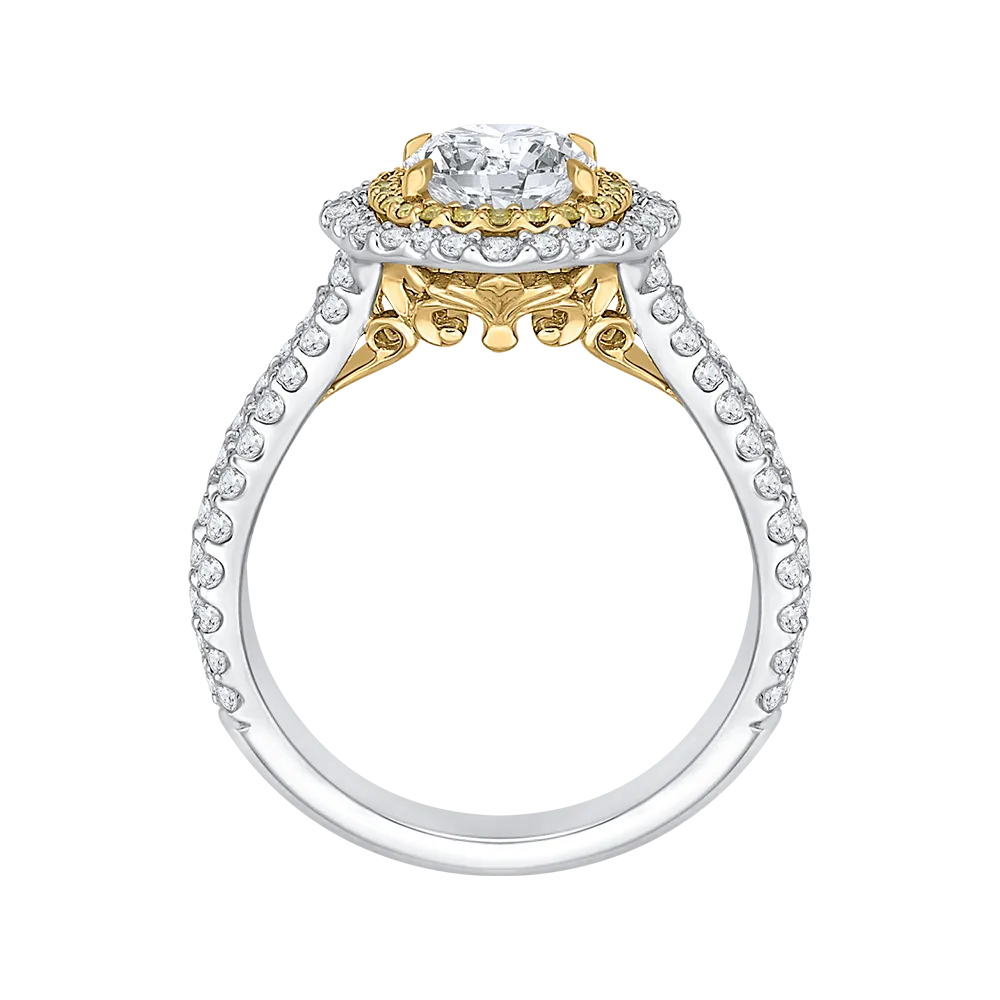 14K Two Tone Gold Oval Diamond Double Halo Vintage Engagement Ring (Semi Mount)