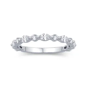 14K White Gold 0.66cttw. Marquise & Round Diamond Alternating Stackable Fashion Ring