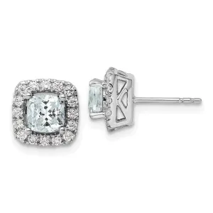 14k White Gold 5mm Cushion Gemstone and Diamond Halo Earrings