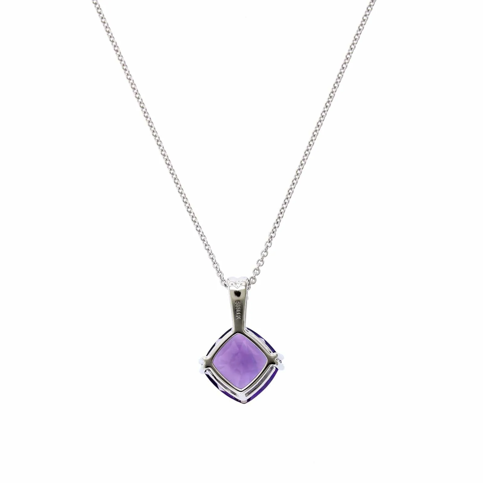 14K White Gold Cushion Amethyst Pendant