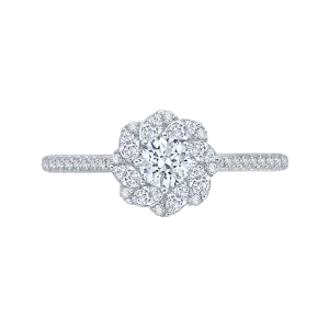 14K White Gold Round Cut Diamond Floral Halo Engagement Ring