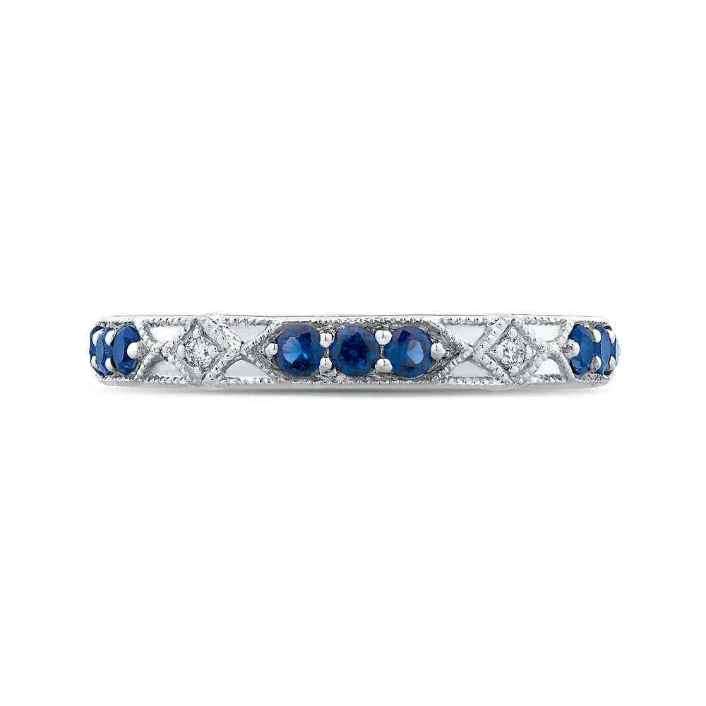 14K White Gold Round Diamond and Sapphire Wedding Band