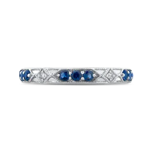 14K White Gold Round Diamond and Sapphire Wedding Band